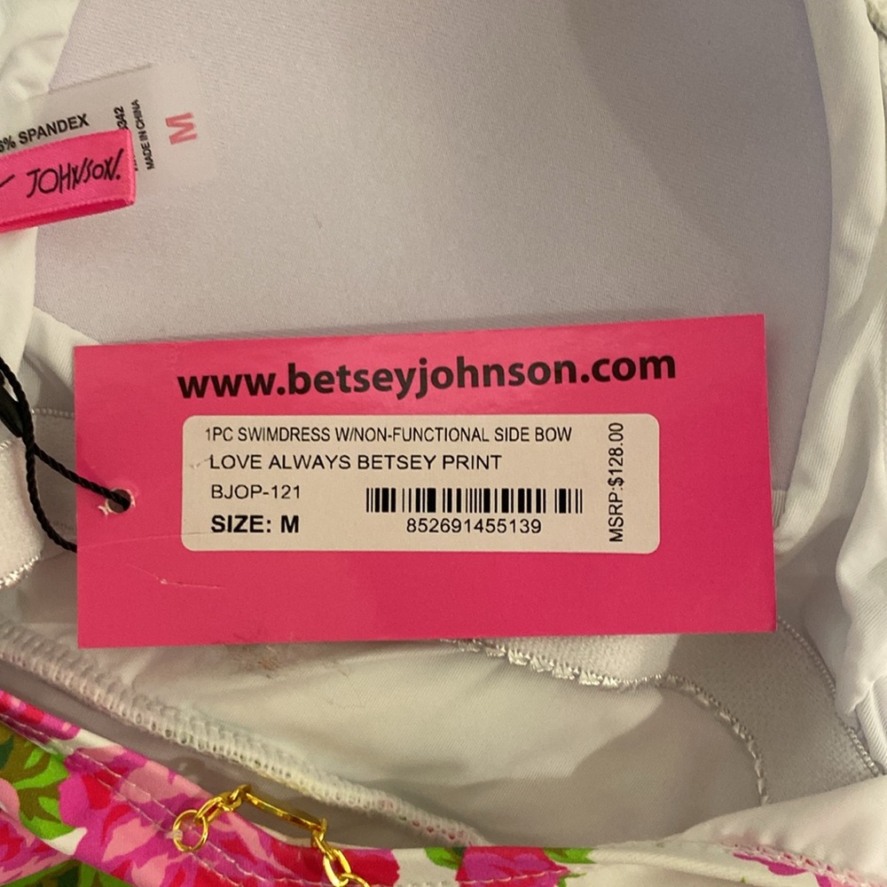 Betsey Johnson Pink Floral One Piece Swimsuit, Size M - Picture 7 of 7